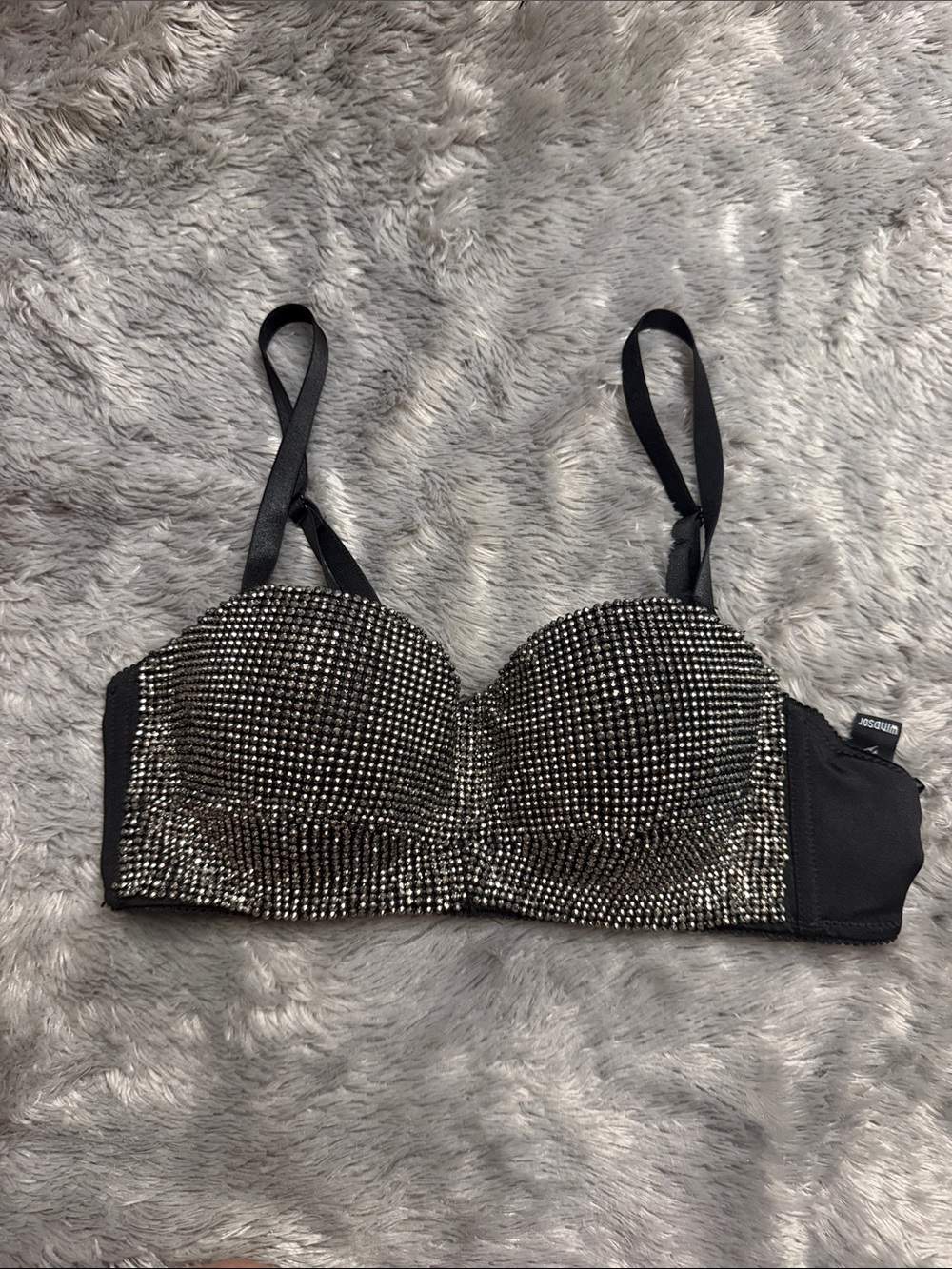 Windsor Black Crystal-Embellished Bra Crop Top